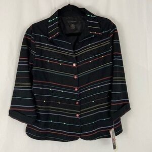 Silk Land Black Multi Color Sequin Women’s Silk Jacket Size XL
